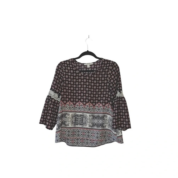 Francesca’s Miami Black & Red Boho Printed Bell Sleeve Blouse Small Women’s - Picture 10 of 10